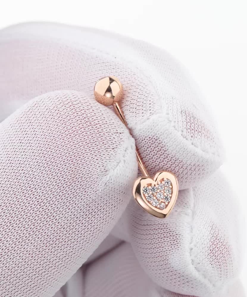 Gold Belly Button Ring with zirconium "Heart"