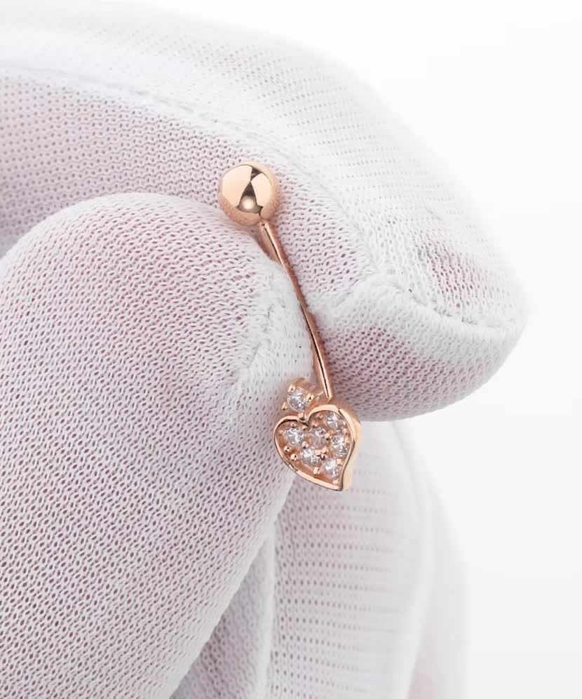 Gold Belly Button Ring with zirconium "Heart"