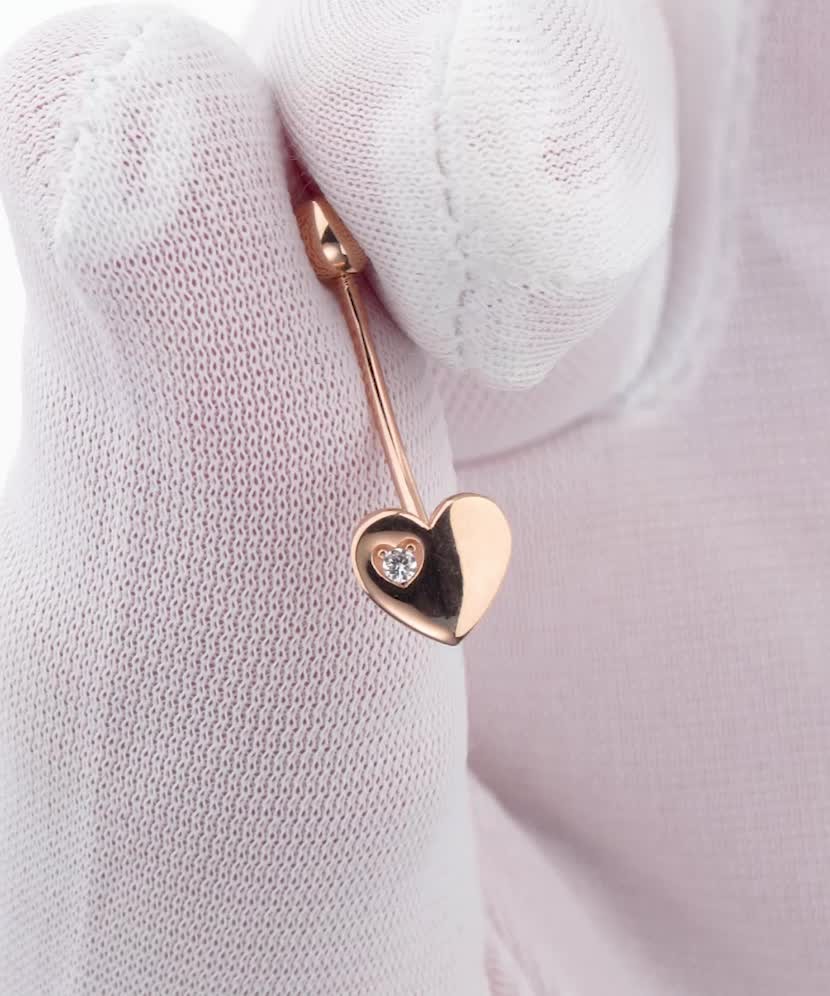 Gold Belly Button Ring with zirconium "Heart"