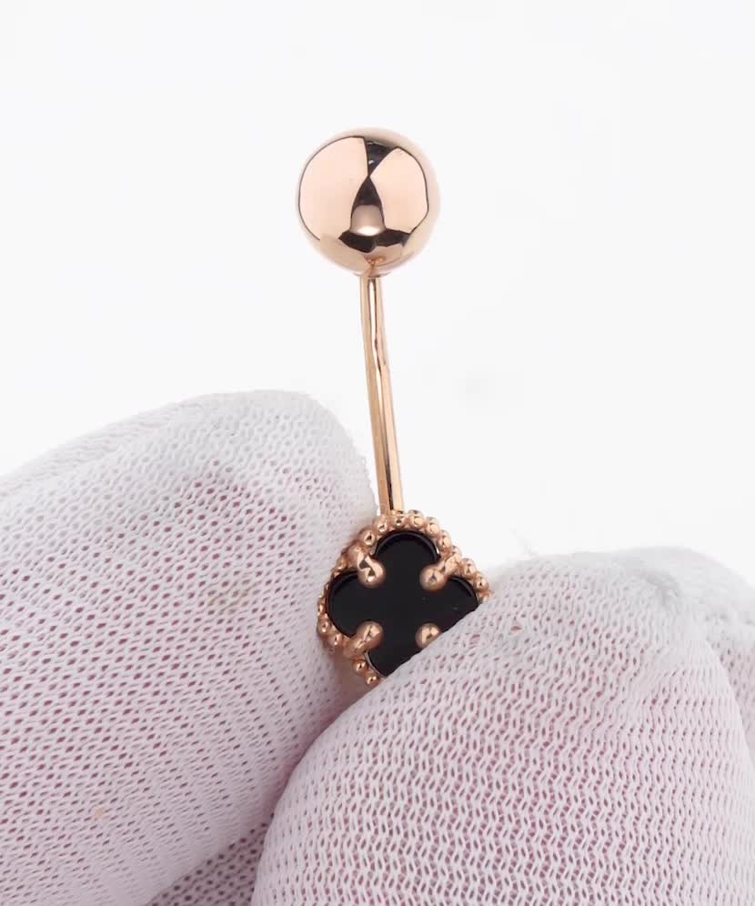 Gold belly button ring with onyx