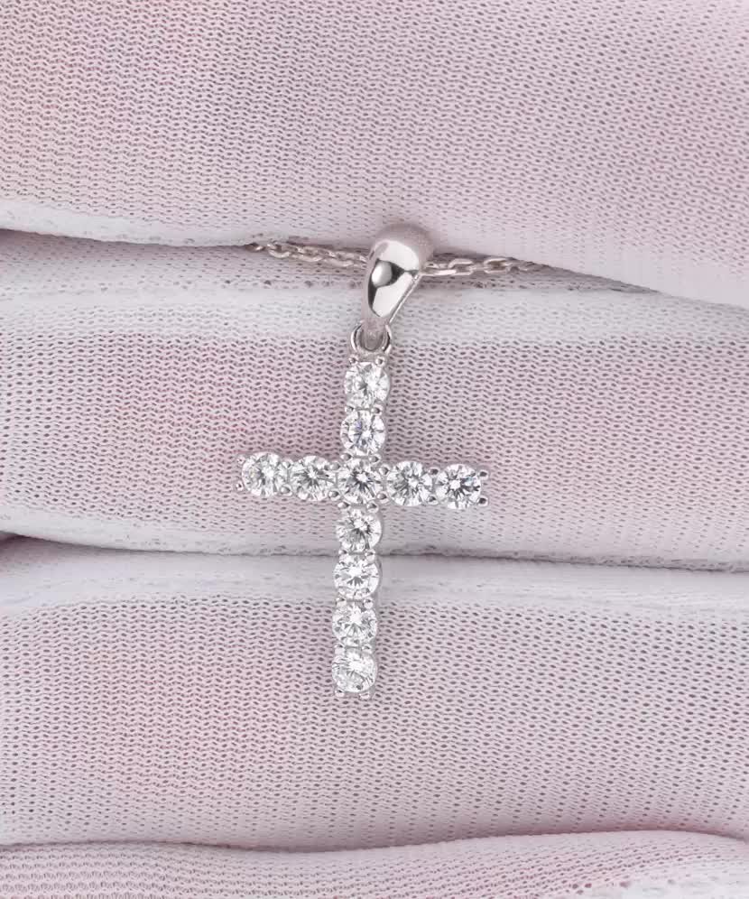White gold pendant with zircons "cross" 30mm