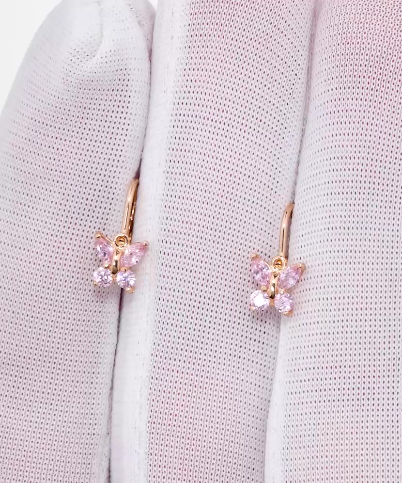 Gold earrings with zircons "butterfly"