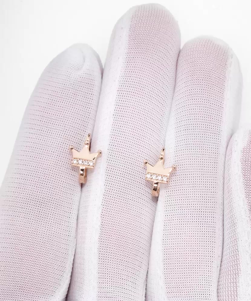 Gold earrings with zircons "crown"