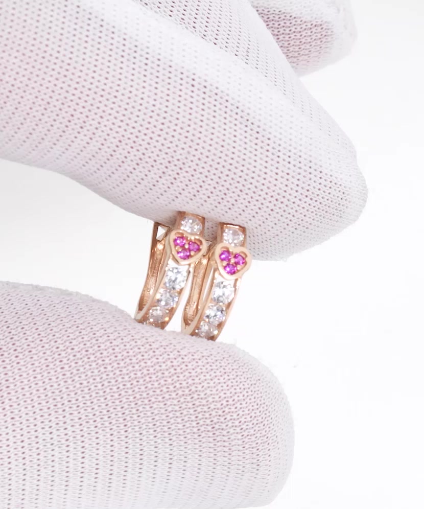 Gold earrings with zircons "heart"