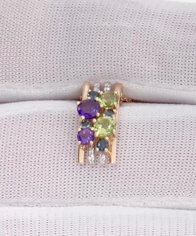 Yellow gold pendant with diamonds, amethysts, topazes and green amethysts