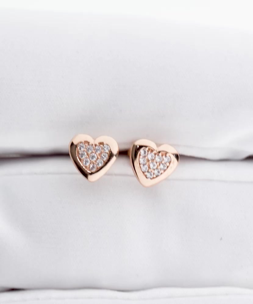 Gold earrings with zircons "hearts"