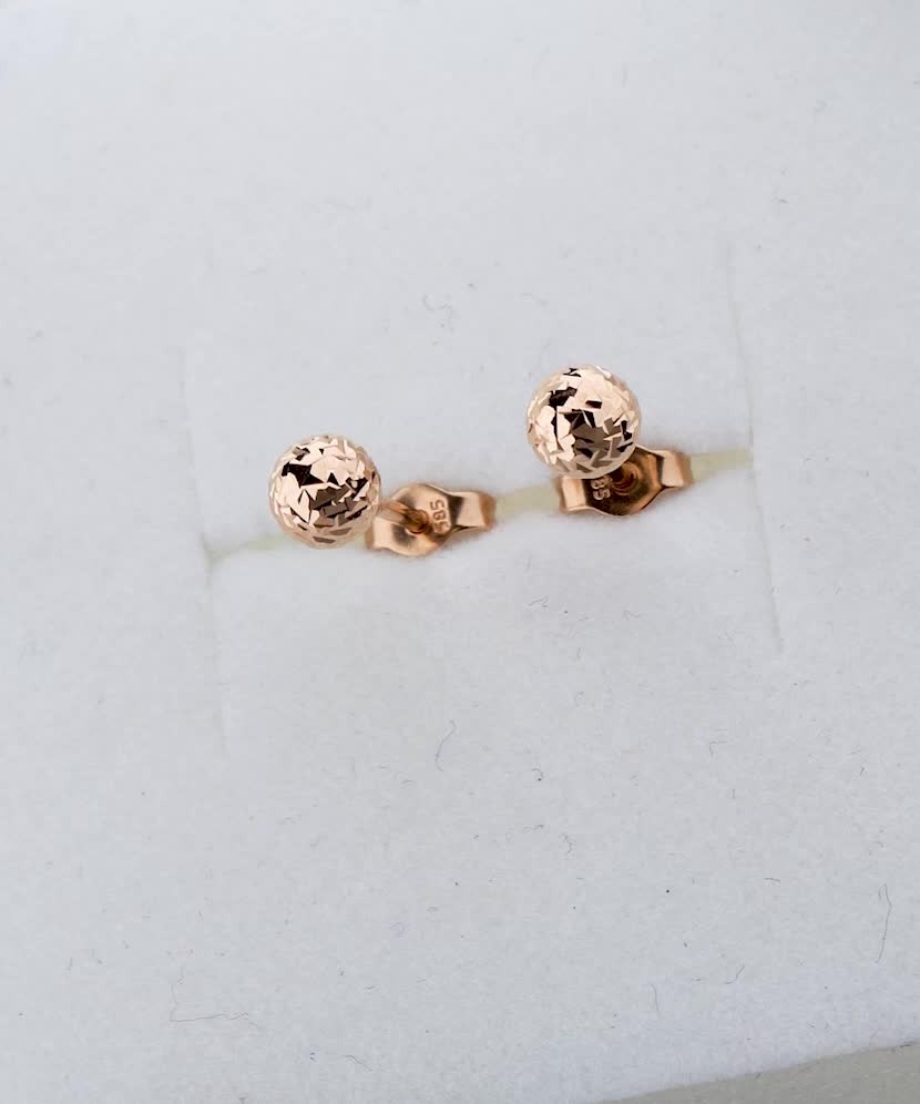 Engraved Gold  Earrings "Bubbles" 4mm