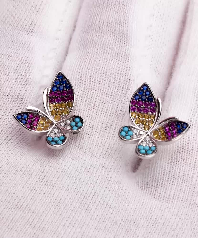 Серьги из серебра с цирконом "Бабочка"