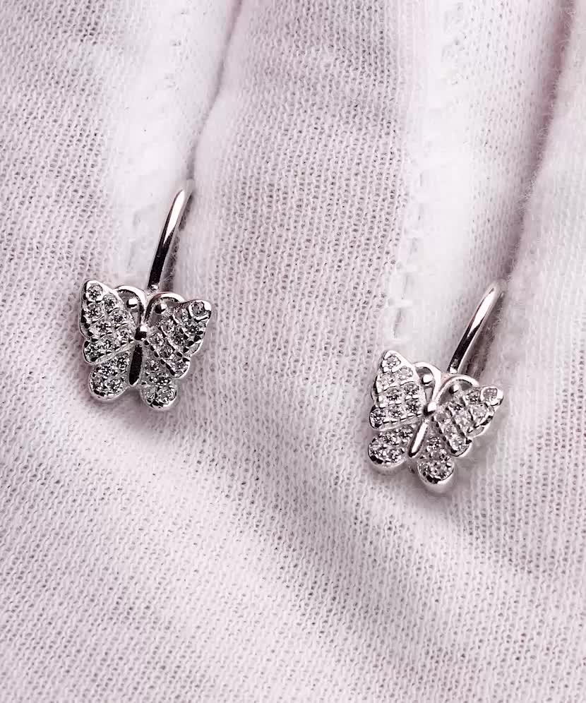 Sterling silver earrings with zircons "Butterfly"