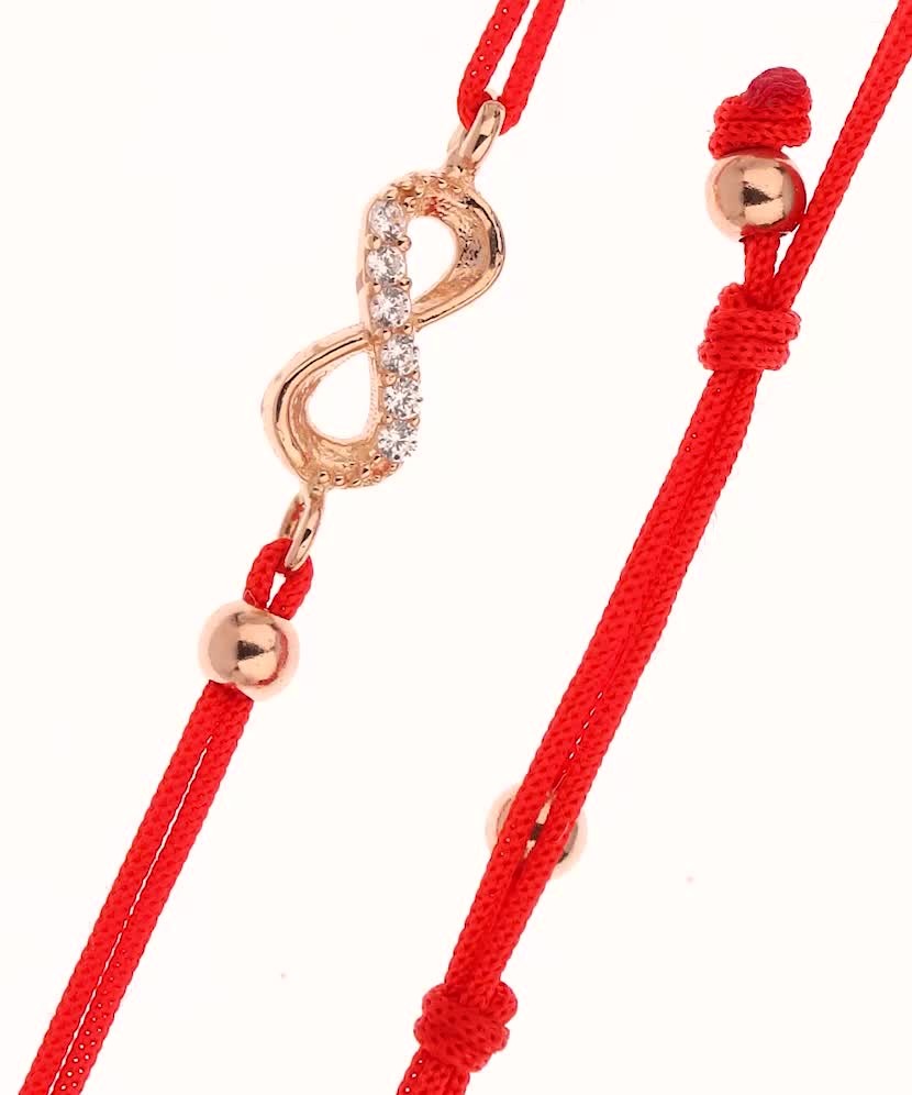 Браслет из красной нити с серебром и ониксом"Бесконечность"