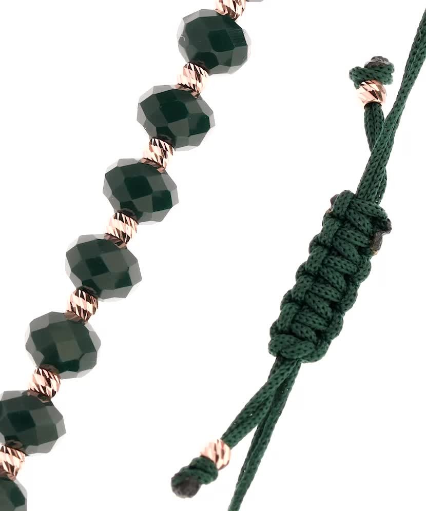 Браслет из зеленой нити с золотом и ониксом