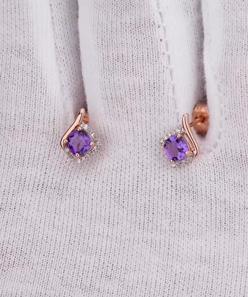 Gold earrings with amethysts and diamonds