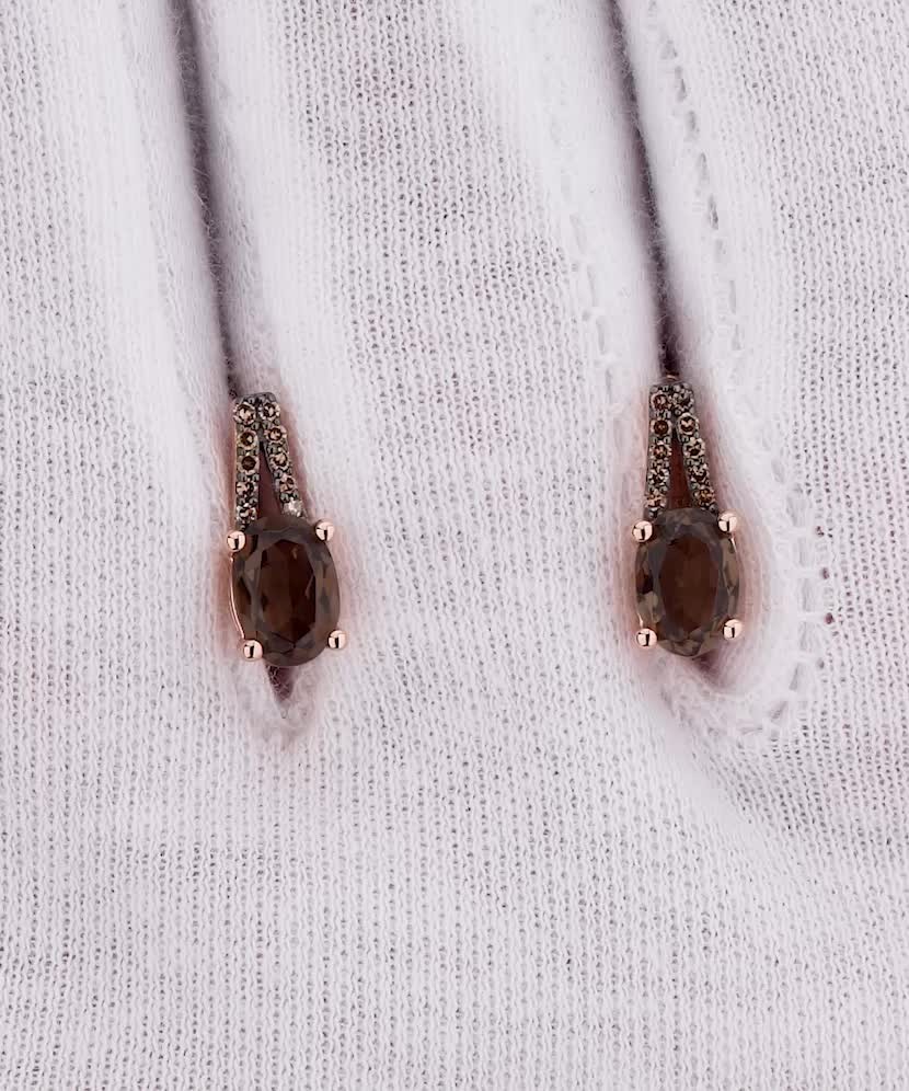 Gold earrings with smoky topazes and brown diamonds
