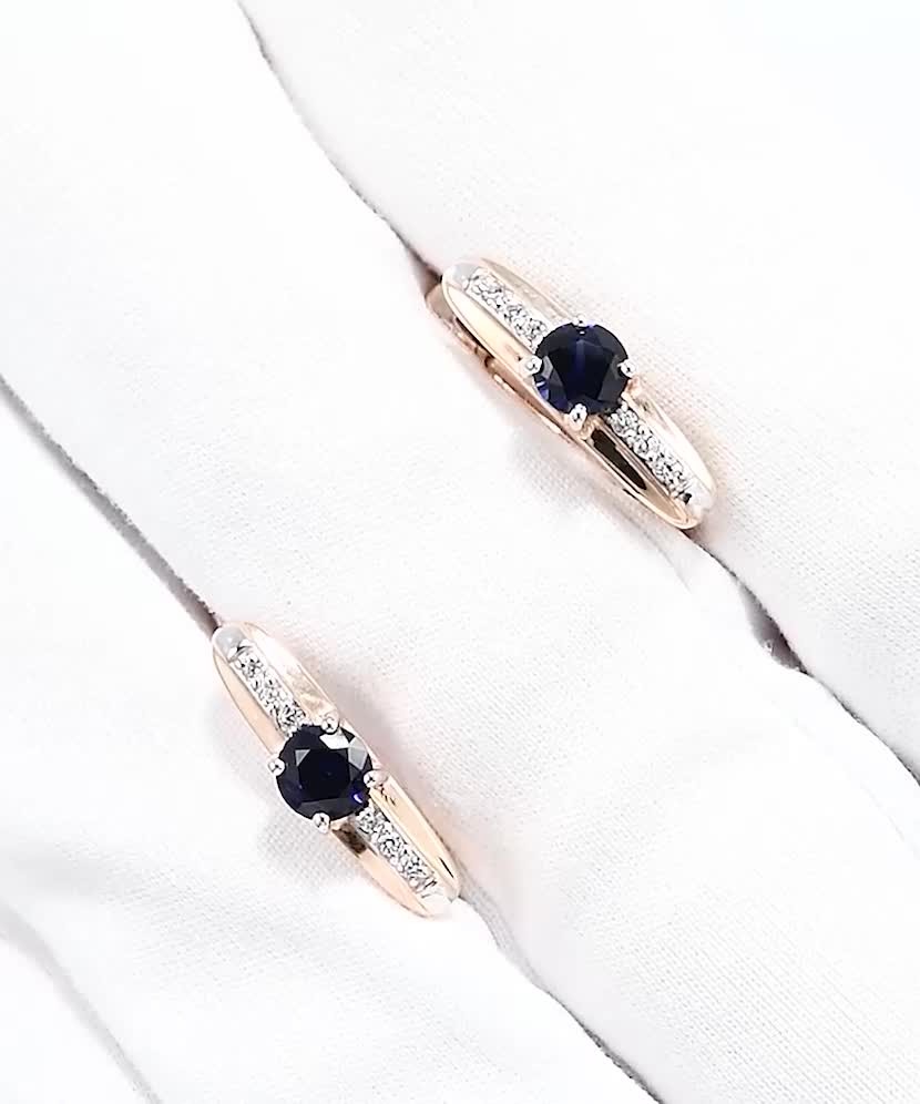 Золотые серьги с корундом и фианитами