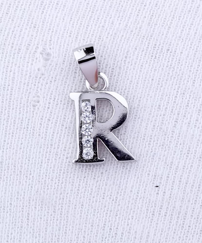Sterling silver pendant with zircons Letter R