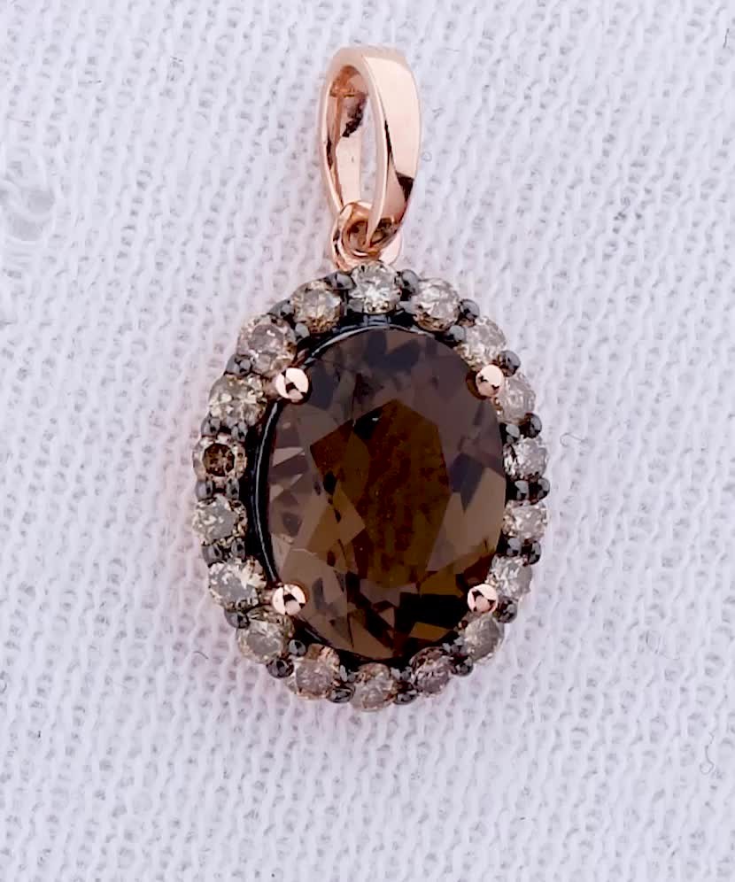 Подвеска из золота с бриллиантами и дымчатый кварц