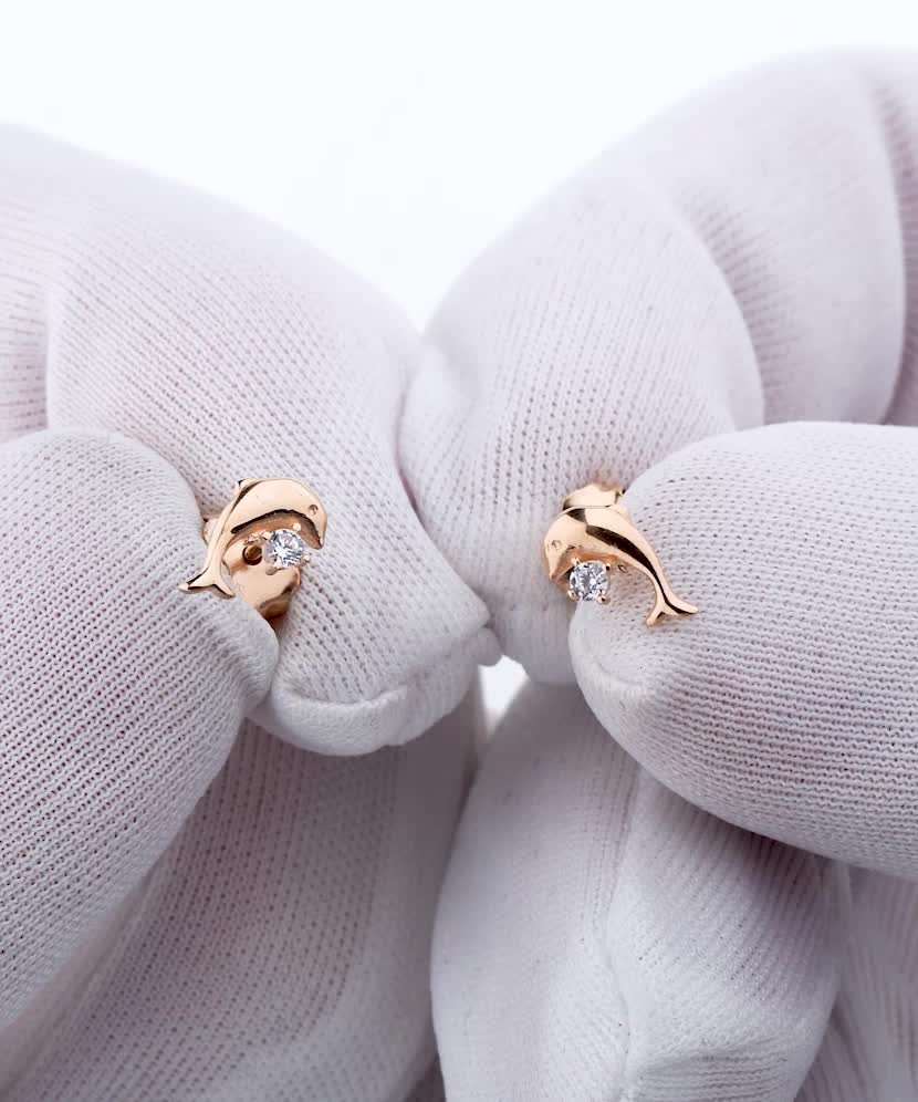 Золотые серьги с цирконами "Дельфин" Золотые серьги с цирконами "Дельфин"