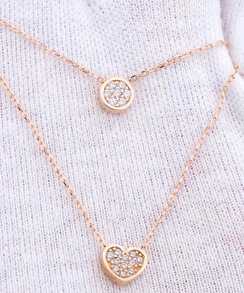 Gold double chain with zirconium pendant "Heart"