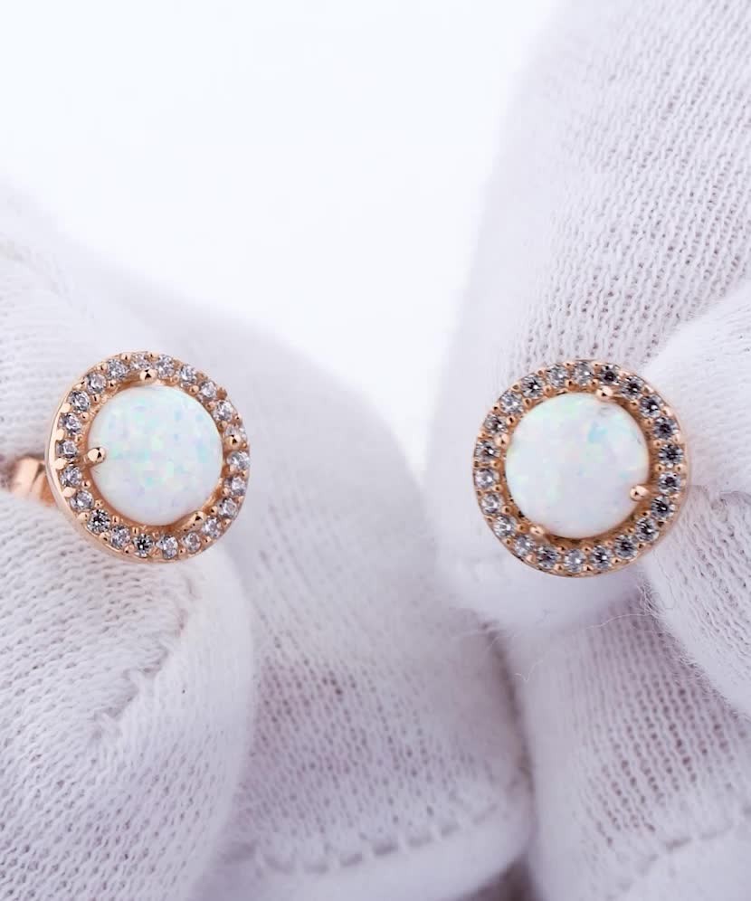 Золотые серьги с опалом и фианитами