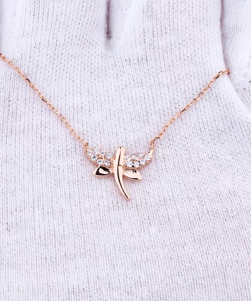 Золотая цепочка с подвеской из циркона "Стрекоза"