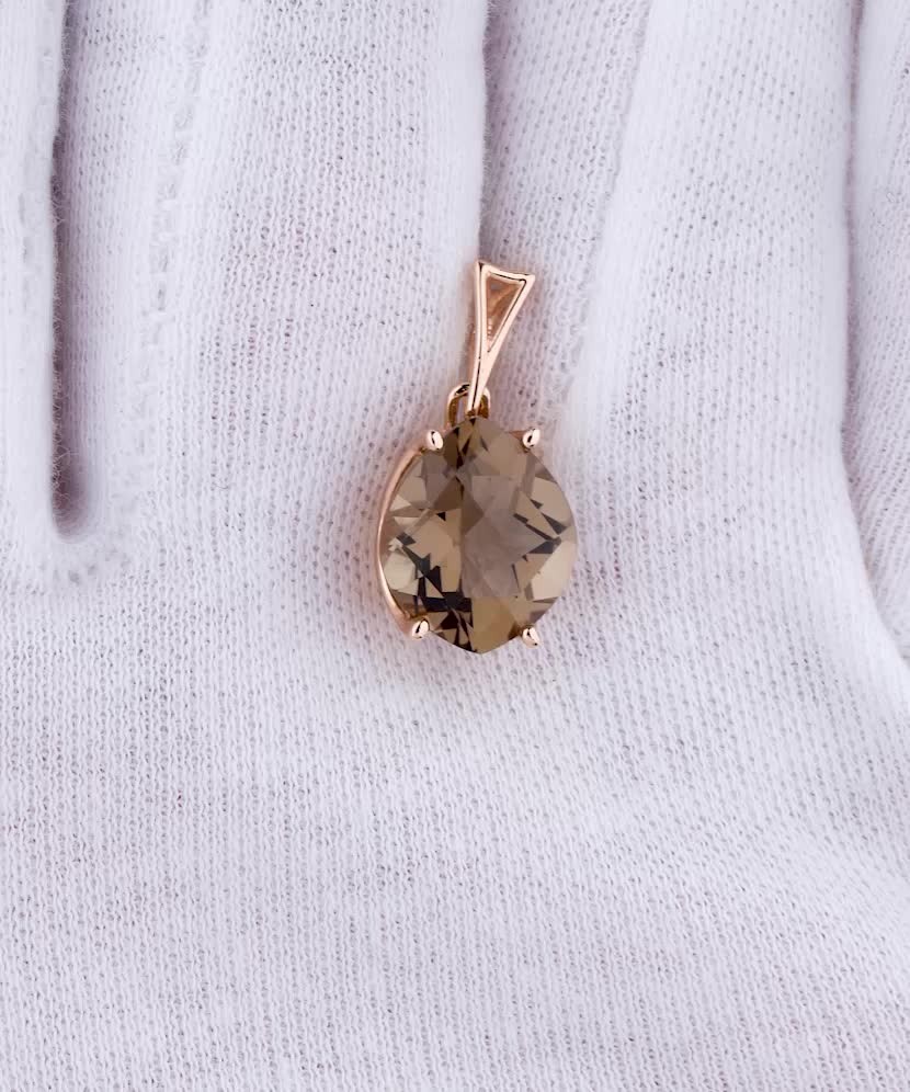 Золотой кулон/подвеска с дымчатым кварцем
