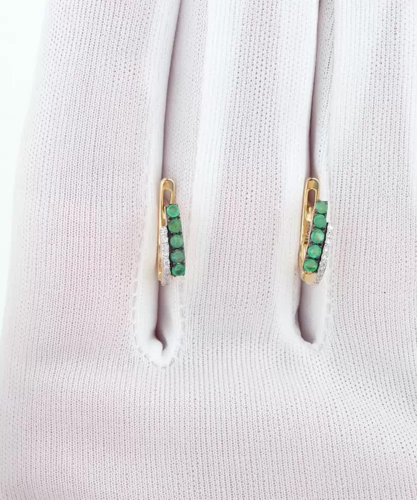 Золотые серьги с изумрудом и бриллиантами