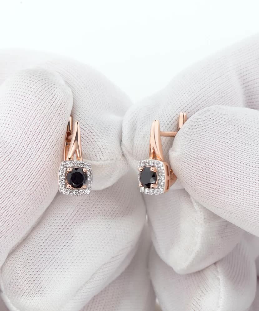Gold earrings with diamonds and spinels Gold earrings with diamonds and spinels